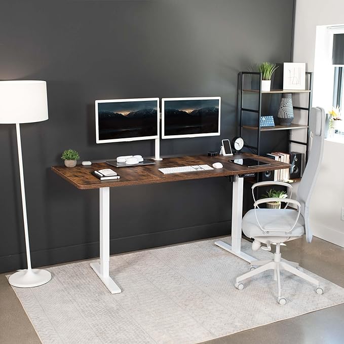 VIVO Electric 71 x 30 in Rustic Standing Desk, Memory Height Adjustment, 1B Series, Vintage Brown Top White Frame, DESK-KIT-1W7N