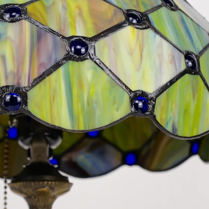 Tiffany Lamp Vintage Gradient Green Stained Glass Bead Table Lamp Desk Bedside Reading Light Decor Bedroom Living Room Home Office D12*H18 Inches (Gradient Green)