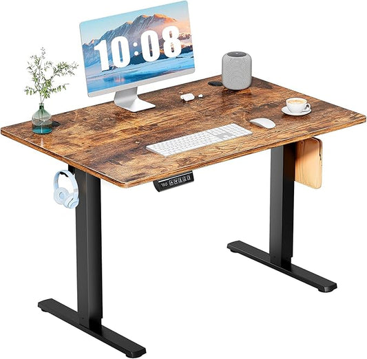 Sweetcrispy Height Adjustable Electric Standing Desk, 40 x 24 Inch Sit to Stand Up Computer Workstation Rising Gaming Office Table with 3 Memory Presets, Splice Board, T-Shaped Bracket Home