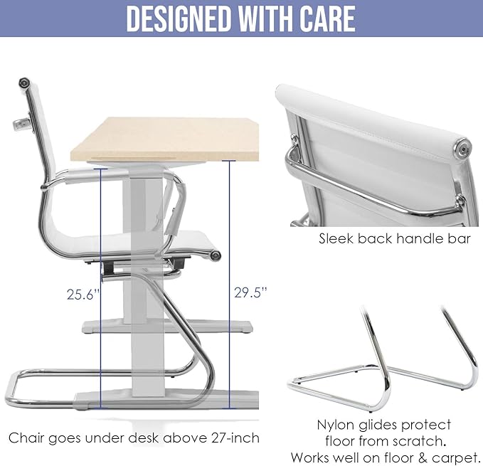 Wahson Office Guest Chairs Set of 8, Leather Reception Chairs, Mid Back Waiting Room Chair, Conference Chairs with Sled Base, Desk Chair No Wheels for Meeting/Lobby/Restroom, White