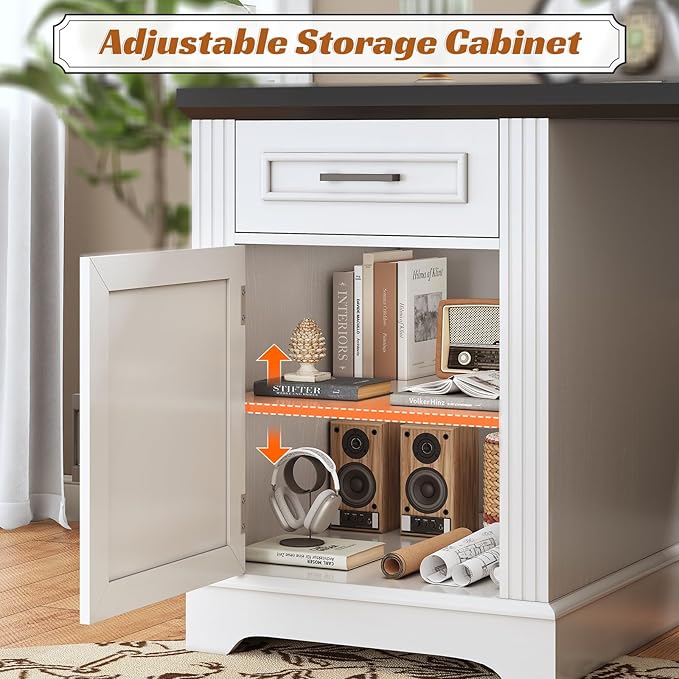 SEDETA Farmhouse 69" Executive L Shaped Desk, Home Office Desk with Drawers and Storage Cabinet & Power Outlet, Corner Computer Desk, White