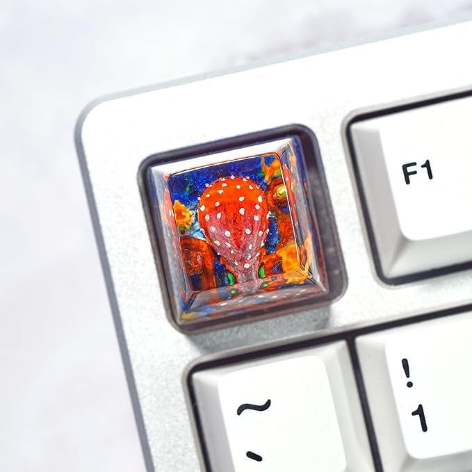 Red Octopus Artisan Keycap R1 SA Profile Custom Ocean Sea Creatures Keycaps 1U ESC Handmade Gaming Kraken Resin Key Cap Cherry MX Switch Compatible Mechanical Keyboard Octopus Lover Gift