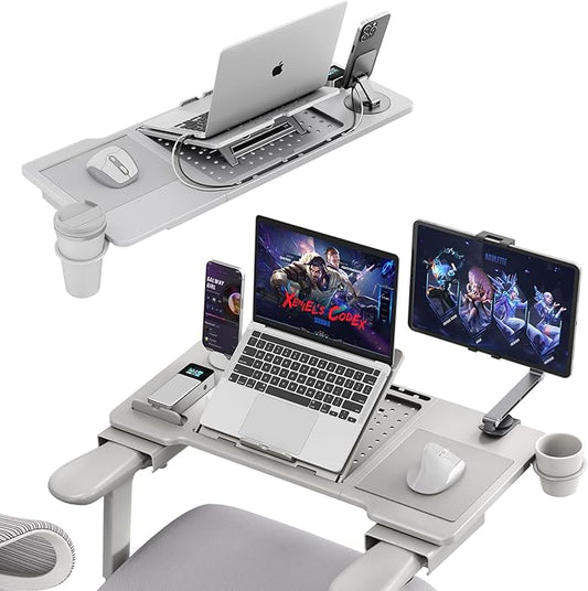 Newtral Home Office Laptop Desk for Armchairs, Adjustable Laptop Table Tray for Working, Gaming, Reading, Writing, and Eating (Gray, Enhanced)