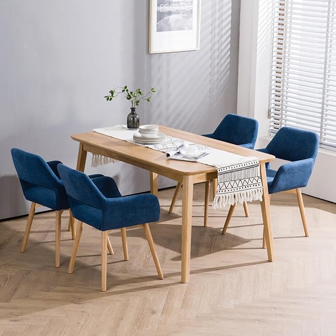 Mid Century Modern Dining Chairs Set of 6 & 4 & 2 Comfy Accent Chair Upholstered Kitchen Dining Living Room Chairs for Bedrooms Waiting Room Home Arm Desk Chair No Wheels (Blue, 6)