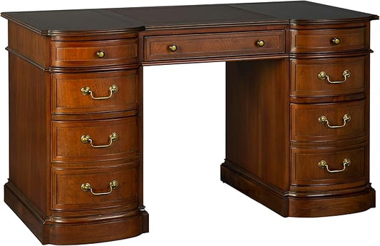 Hekman Wooden Executive Desk with Leather Center Panel - Pedestal Drawers, Drop-Front Keyboard Drawer, Workstation Desk for Home Office and Study, Computer Table with Storage, Home Office Furniture