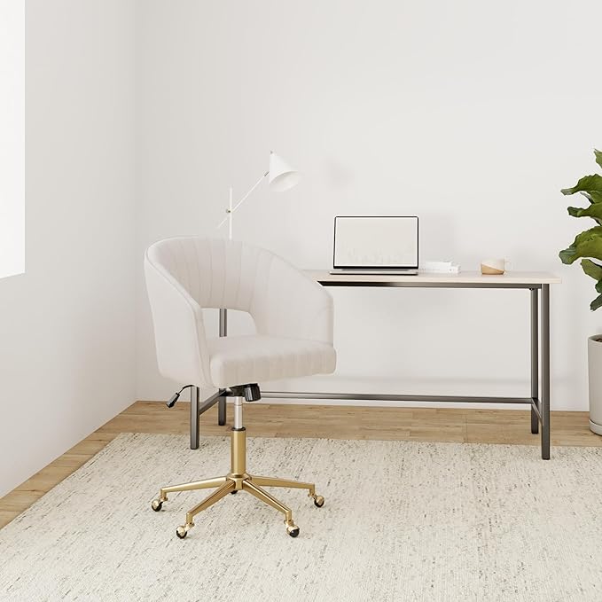 Nrizc Velvet Office Desk Chair, Upholstered Home Office Desk Chairs with Adjustable Swivel Wheels, Ergonomic Office Chair for Living Room, Bedroom, Office, Vanity Study (Beige)