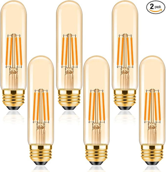 ToBeGreat T30 Light Bulbs 4 Watt Equivalent 40W Bulb E26 Tubular Bulbs T10 LED Bulb Warm White 2200K,Desk Lamp,Bedbroom Bathroom Dimmable,Chandelier (Amber, 5 in (6pack))