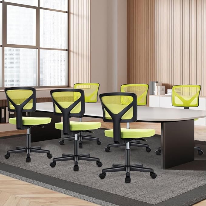 Armless Mesh Office Chair, Ergonomic Low Back Deskchair, Adjustable Rolling Task Computer Swivelchairs for Small Spaces Home Bedroom Study, Yellow