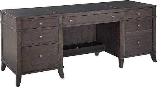 Hekman Furniture Urban Executive Credenza - Wood-Framed Leather Top Locking Pedestal File Drawers Pull Out Writing Surfaces Drop Front Keyboard Drawer Wire Management Wooden Finish Credenza