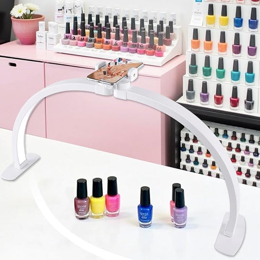 Half Moon Light for Nail Desk,29In Half Moon Lamp with Phone Holder,3000-6000K Nail Lamp Perfect LED Machine Light for Table (White)