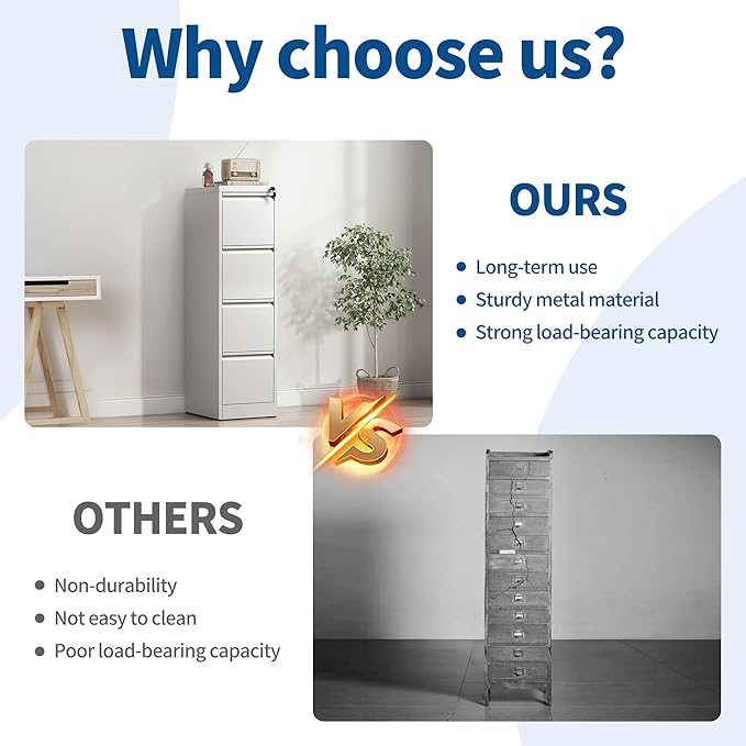 4-Drawer Locking Vertical File Cabinet, Metal Storage Cabinet for Office/Home – Secure Vertical Filing for Letter/Legal/A4/F4 Documents, Easy to Assemble Steel Cabinet (White, 4 Drawer-52 H)