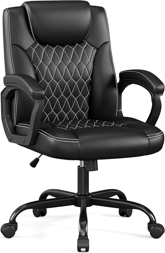 Misolant Office Chair, Executive Desk Chair, PU Leather Comfortable Executive Chairs with Fixed Armrest, Adjustable Height, Rocking Function, 360° Swivel Wheels, Black