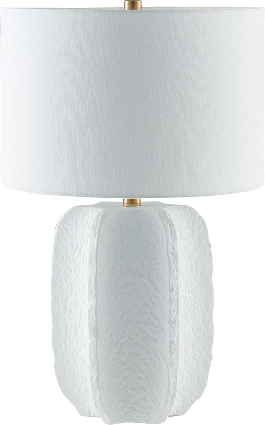 Henn&Hart 24" Tall Table Lamp with Fabric Shade in Flat White/Gold, for Home, Living Room, Bedroom, Entertainment Room, Office, Kitchen, Dining