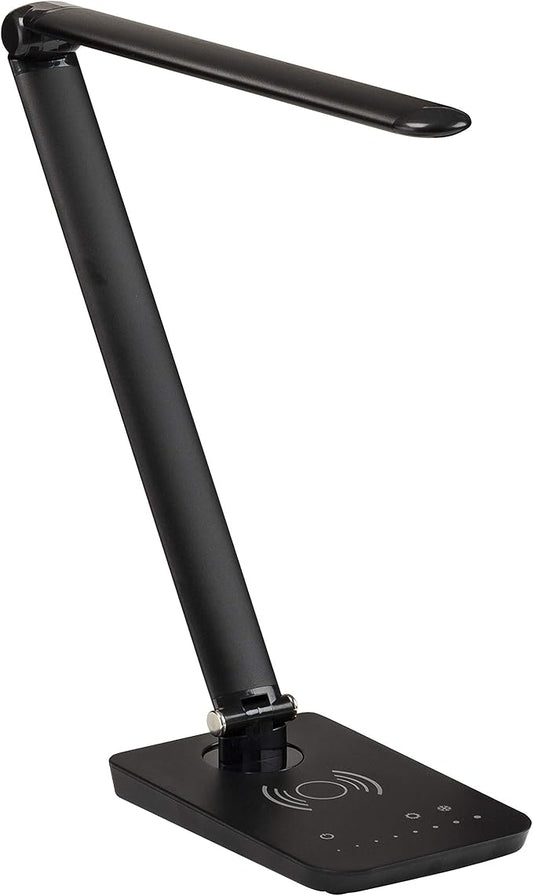 Safco 1009BL, Pivoting Neck, Built-in Wireless, USB Port Vamp LED Lamp with Charging Pad, Black