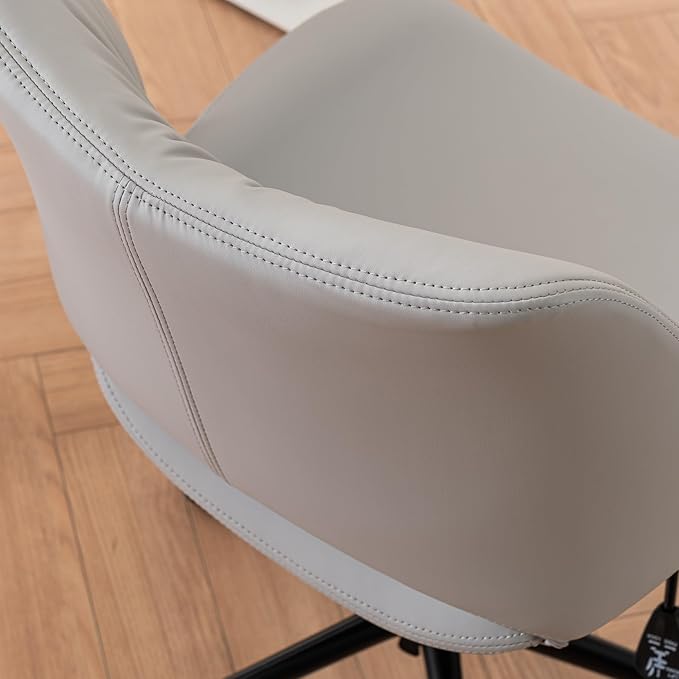 Rowill Armless Office Desk Chair, Ergonomic PU Leather Modern Task Chair with Back Adjustable Height, 360° Swivel Vanity Chairs with Wheels for Small Space, Home Office, Bedroom, Grey