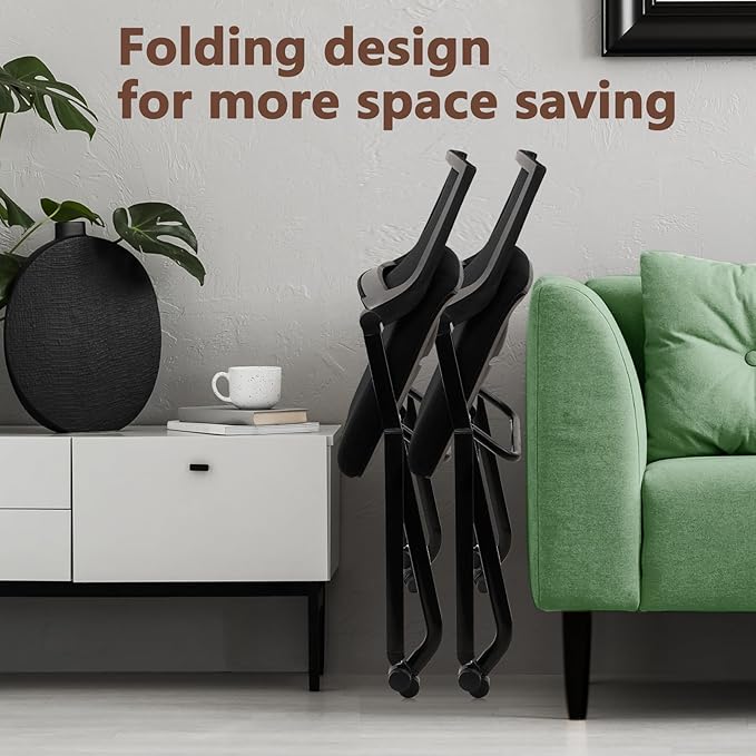 CLATINA Stackable & Foldable Waiting Room Chairs, Conference Room Chairs with Wheels & Lumbar Support, Ergonomic Mesh Bouncing Back Folding Chair for Office Meeting Schools Training, Black, 8PK