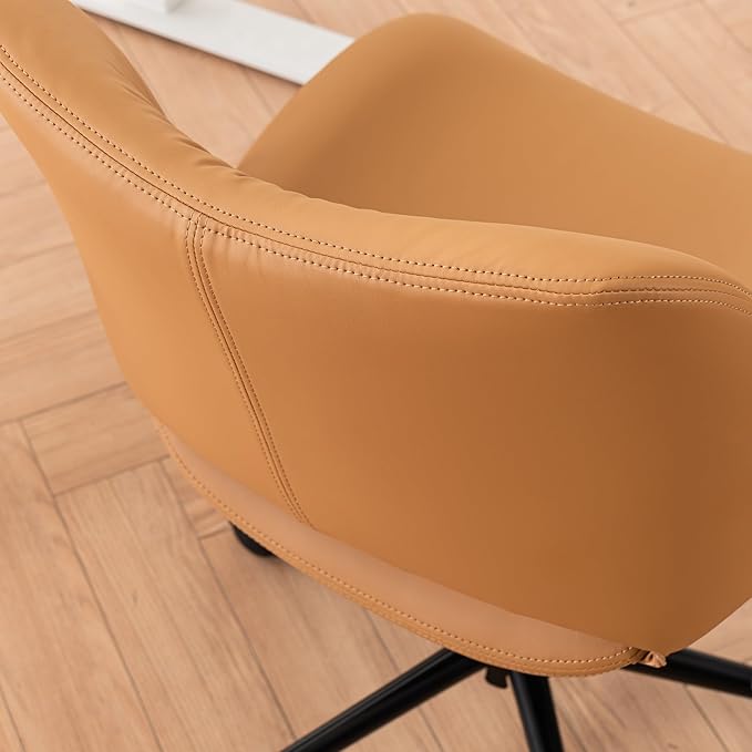 Rowill Armless Office Desk Chair, Ergonomic PU Leather Modern Task Chair with Back Adjustable Height, 360° Swivel Vanity Chairs with Wheels for Small Space, Home Office, Bedroom, Mustard Yellow