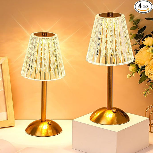 Liliful 4 Pcs LED Portable Cordless Table Lamp Touch Battery Operated Rechargeable Gold Desk Lamp 3 Color Dimmable for Bedroom Living Room Dining (Gold,Classic Style)