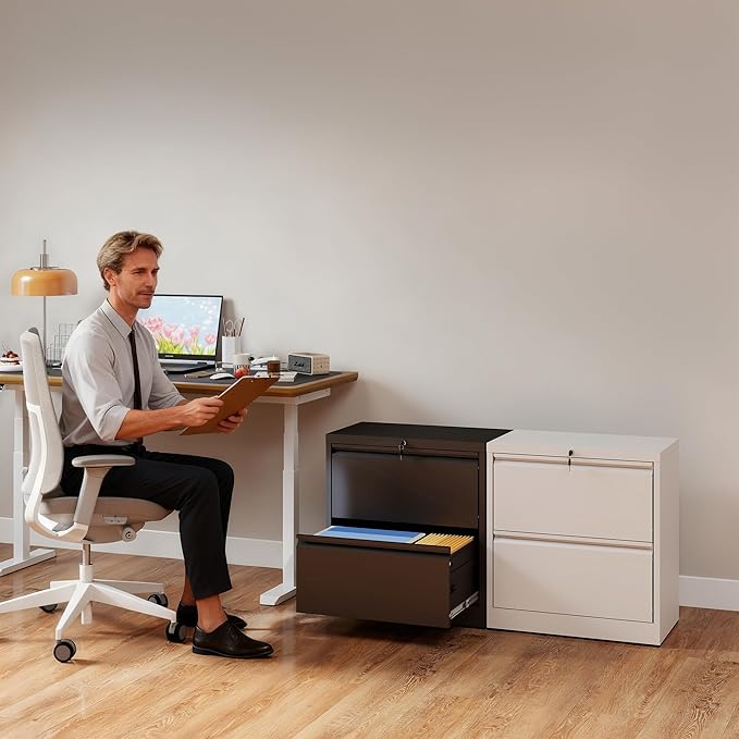 2 Drawer File Cabinet with Lock, Lateral Filing Cabinets,Metal Storage Filing Cabinets for Home Office, Heavy Duty File Cabinet for Letter/Legal/A4/F4 Size, Amssebly Required, Black