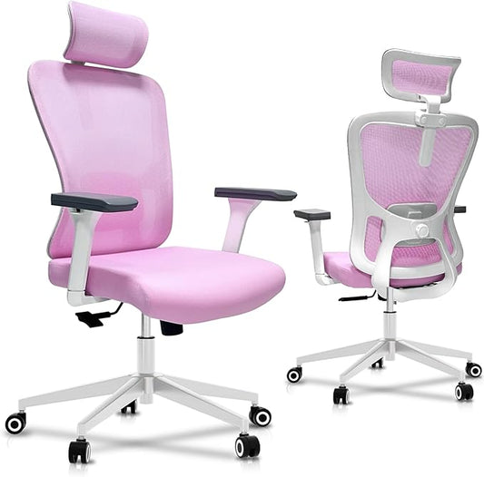 Ergonomic Office Chair - 350LB Mesh Office Chair with Adjustable Lumbar, High Back Computer Desk Chair with 3D Armrests, Comfy Chair with 2D Headrest & Tilt Function for Study, Work, Gaming