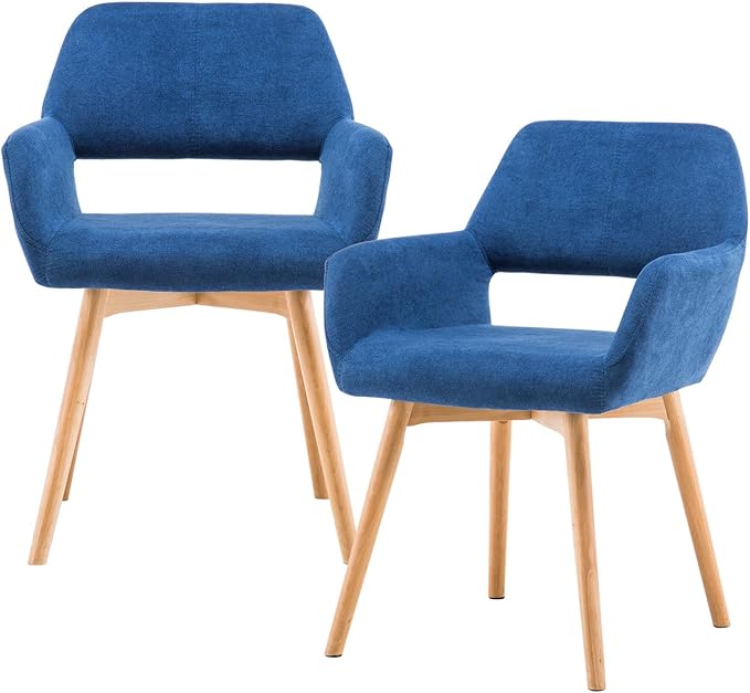 Mid Century Modern Dining Chairs Set of 2 & 4 & 6 Comfy Accent Chair Upholstered Kitchen Dining Living Room Chairs for Bedrooms Waiting Room Home Arm Desk Chair No Wheels (Blue, 2)