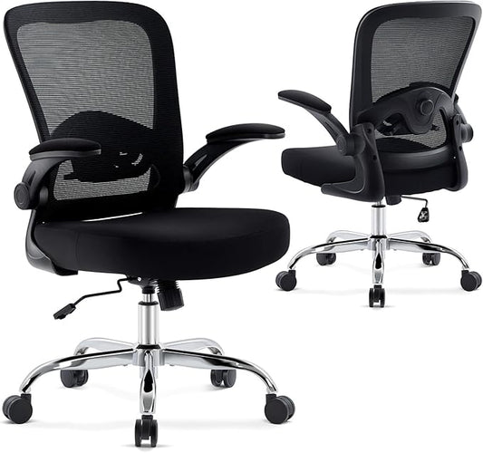 Office Chair,Ergonomic Desk Chair with Adjustable Lumbar Support, Mesh High Back Computer Chair with Flip-up Armrests,Rocking Tilt Rolling Swivel Executive Chair for Home Office Black