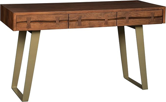 Hekman Writing Desk - Durable Solid Wood Secretary Table with Metal Legs, Executive Workstation with Drawers, Modern Home Office Desk, Study Table for Work, Wooden Home Office Furniture with Storage
