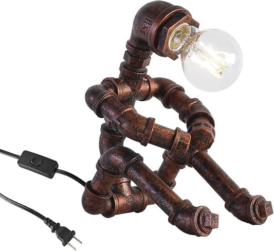 XEYOU Steampunk Table Lamp Vintage Industrial Iron Robot Desk Lamp Creative Water Pipe Robot Light for Bedside Table Nightstand Bar Restaurant Café