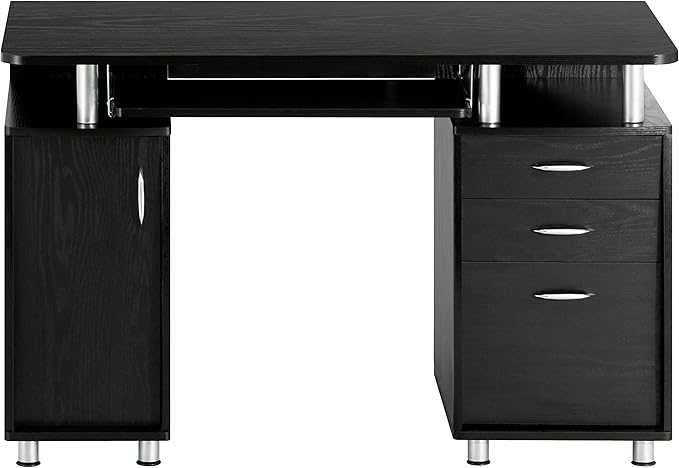 Techni Mobili 47.25" Ergonomic Computer Drawers & File Cabinet for Home Office Storage, Espresso Writing Desk