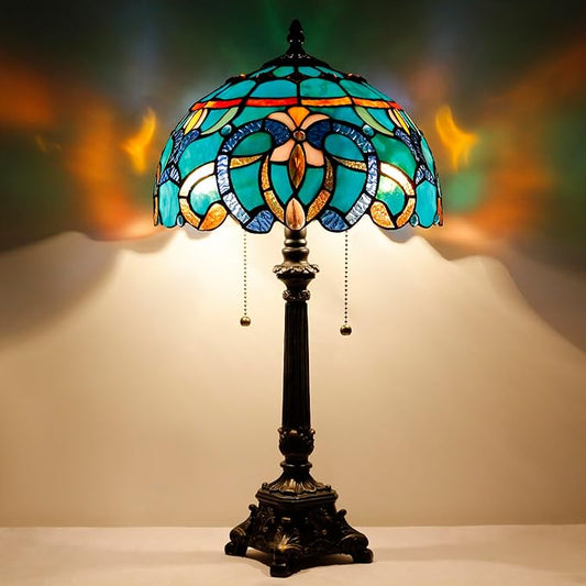 Tiffany Table Lamp Blue Green Stained Glass Desk Lamp 12X12X21 Inches Jewelry Baroque Style Reading Light