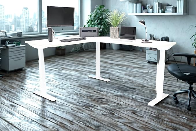 Lift It, Electric Sit Stand Height Adjustable 72"x30" I 48"x24" L Shape Office Desk for Office or Home, Dual Motor, 4 Memory Digital Control with USB Charging, White Top and Frame