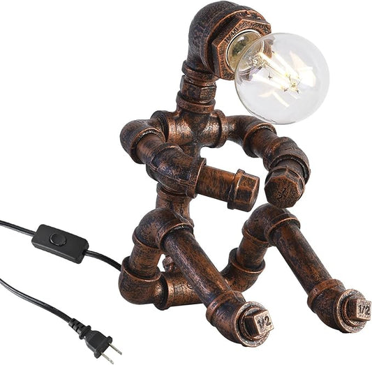 XEYOU Steampunk Table Lamp Vintage Industrial Iron Robot Desk Lamp Creative Water Pipe Robot Light for Bedside Table Nightstand Bar Restaurant Café