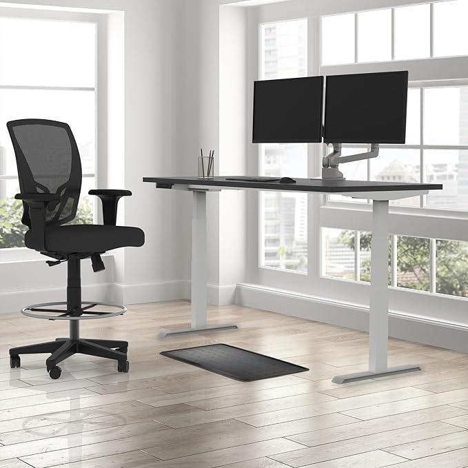 Lift It, 66"x30" Electric Height Adjustable Desk for Office or Home, Dual Motor and 4 Memory/USB Charging LED Control, Charcoal Strand Top and White Frame