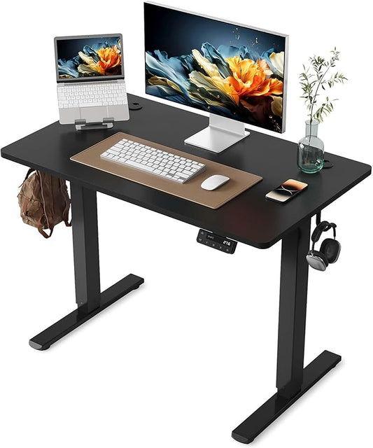 YIHAYO Electric Standing Desk, 40 x 24 Inches Stand Up Desk with Splice Board, Adjustable Height Desk, Computer Desk for Home Office, Black Frame/Black Top