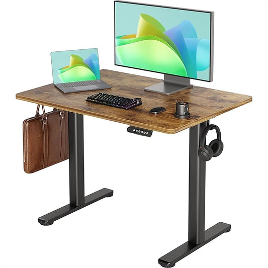 INNOVAR Electric Standing Desk, Adjustable Height Stand up Desks, 40 x 24 Inches Sit Stand up Desk for Home Office Computing, 3-Preset Memory Height Ergonomic Rising Desks, Rustic Brown