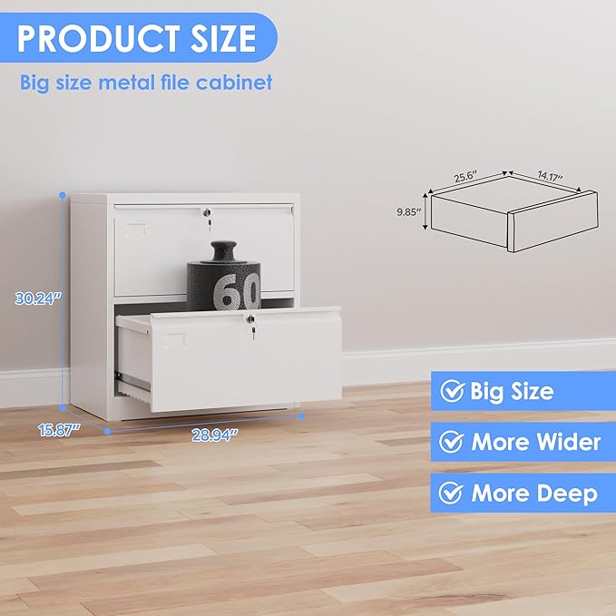 SUXXAN 2 Drawer File Cabinet, Lateral Filing Cabinet with 2 Locks for Home Office, Black File Cabinets with Business Card Holder for Letter/Legal/F4/A4 Hanging Files