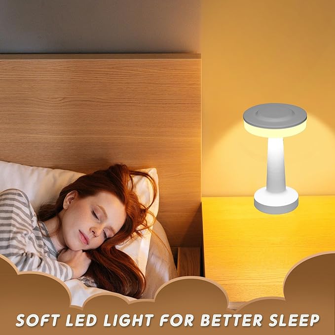 Riakrum Set of 2 LED Portable Cordless Table Lamp with Touch Sensor 3 Color Stepless Dimming Rechargeable Battery up to 15 Hours Cordless Table Light Wireless Lamp for Nursery(White,2 Pcs)