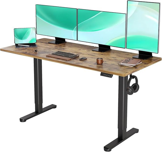 YDN Standing Desk, Electric Adjustable Height Stand up Desk, 63x24 Inches Sit Stand Home Office Desk with Splice Board, Rustic Brown Top