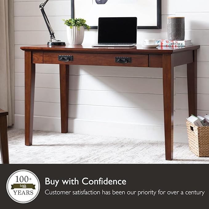 Leick Home 82400 Mission Writing Computer Desk with Drop Front Keyboard Drawer, for Home Office, Solid Wood, Mission Oak