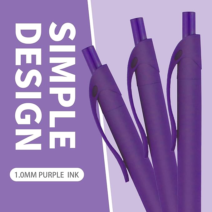 deegtran Pens Bulk, 50 Pack No Bleed Purple Click Pens, Wholesale Retractable Ballpoint Pens, Medium Point, Smooth Ink Pens, 1.0MM Purple Ink