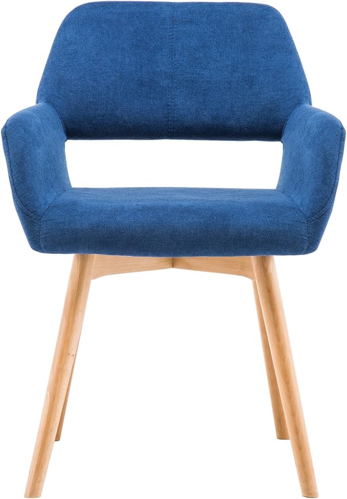 Mid Century Modern Dining Chairs Set of 2 & 4 & 6 Comfy Accent Chair Upholstered Kitchen Dining Living Room Chairs for Bedrooms Waiting Room Home Arm Desk Chair No Wheels (Blue, 2)