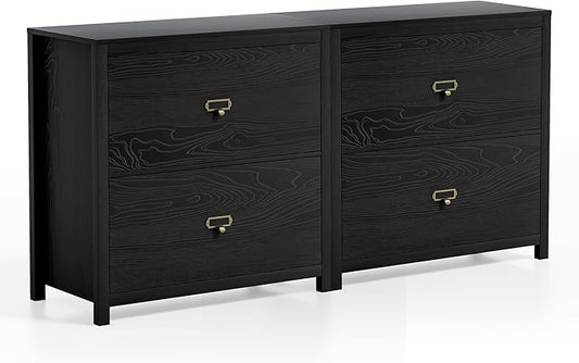 Black File Cabinet Set of 2, Large Wood Vertical File Cabinet with 2 Drawers, Adjustable Hanging File Folders, for A4, Legal, Letter Sized Documents for Home Office