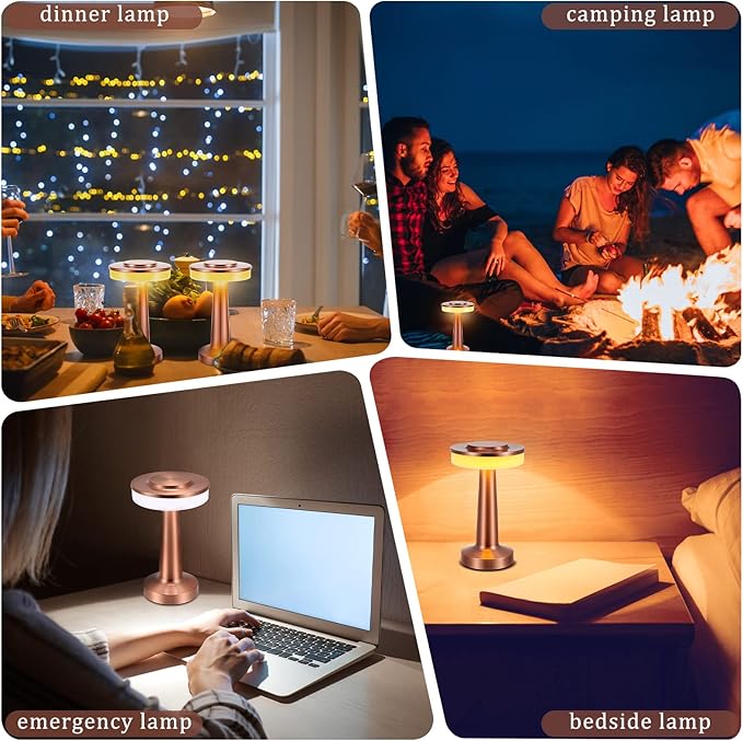 Riakrum Set of 2 LED Portable Cordless Table Lamp with Touch Sensor 3 Color Stepless Dimming Rechargeable Battery up to 15 Hours Cordless Table Light Wireless Lamp for Nursery(Rose Gold,4 Pcs)