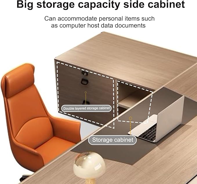 102IN Executive Desk with Drawers - L-Shaped Executive Desk with Large-Capacity Storage & Grille Baffle Design & Wide Desktop & Round Table Corners