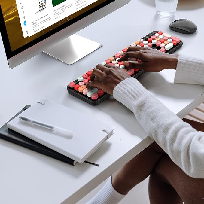 Wireless Keyboard and Mouse Combo - GEEZER Coal Black Full-Sized Colorful Keyboard 104 Keys - USB 2.4 G Receiver Plug and Play with Round Keycap Typewriter Keyboards, for Windows, PC, Laptop, Desktop
