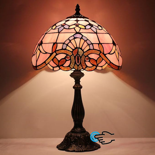Tiffany Lamp Touch Control Table Lamp Pink Stained Glass Desk Lamp 12X12X19 Inches Baroque Style Reading Light