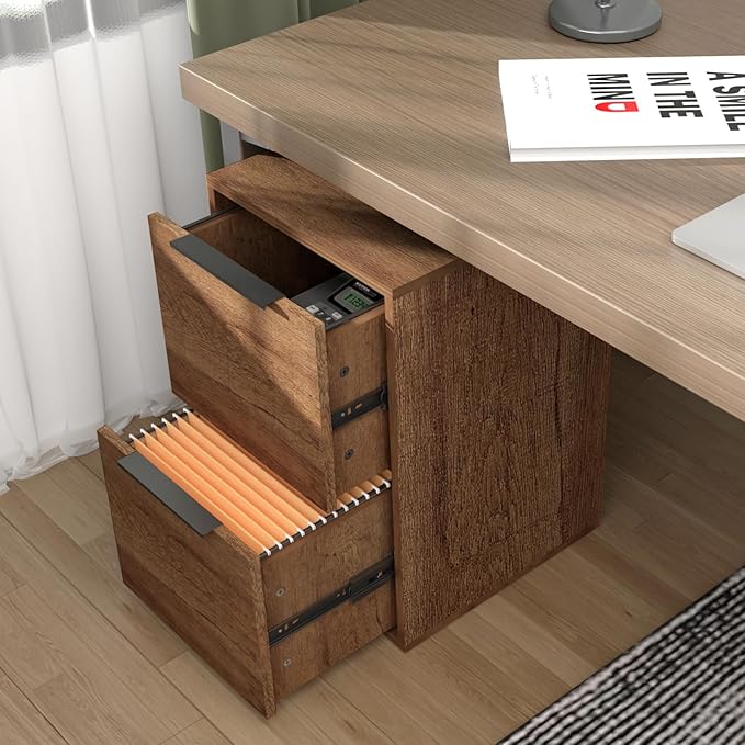 LUCYPAL Wood File Cabinet,2 Drawer Filing Cabinets for Home Office,Vertical File Cabinets with Handle for Letter Size,Brown