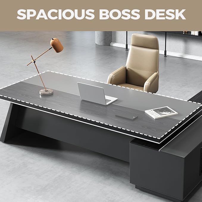 Modern L Shape Executive Desk with Storage Drawers – Large Black Corner Office Desk for Home Workspace, Spacious Executive Desk with Cabinets (Black/Left, 79" L * 63" W * 30" H)