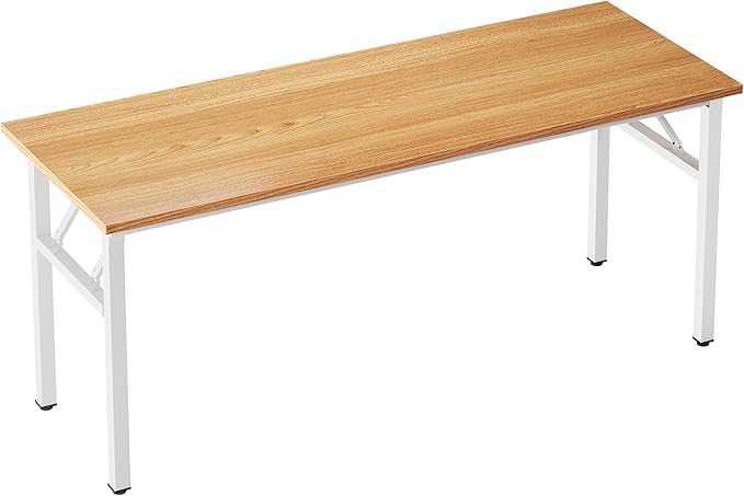 sogesfurniture Computer Desk 62 inches Office Desk Computer Table Study Writing Desk Workstation for Home Office Metal Frame Folding Table, Teak White