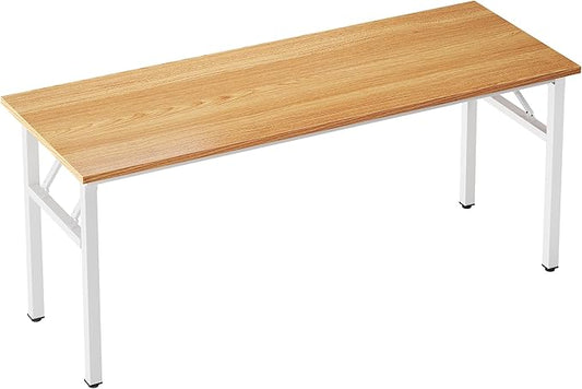 sogesfurniture Computer Desk 62 inches Office Desk Computer Table Study Writing Desk Workstation for Home Office Metal Frame Folding Table, Teak White